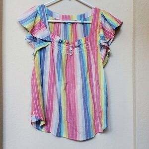 Draper James Striped Ruffled Sleeves Top.   Size Medium